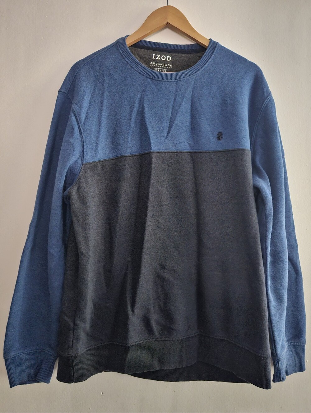 Izod Colorblock Crewneck Sweatshirt in Blue and Dark Gray